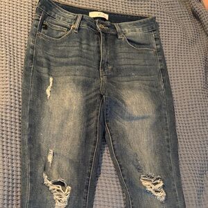 Womens Skinny Distressed Jeans in Medium Blue - kancan LA